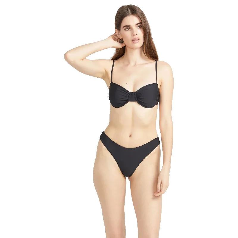 Volcom Simply Seamless Cheekini Women's Bikini Bottoms - Black Bikini with mesh details, Sexy, Trendy, Comfortable