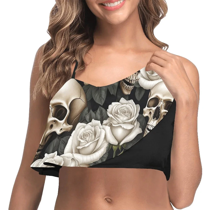 Women's Skulls & Roses Ruffle Bikini Top Banded bikini top, Sleek, Trendy, Comfortable