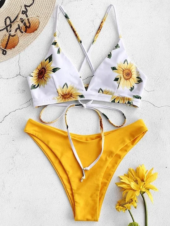 Women's Sunflower Bikini Bathing Suit Set Scalloped bikini bottom, Feminine, Chic, Trendy